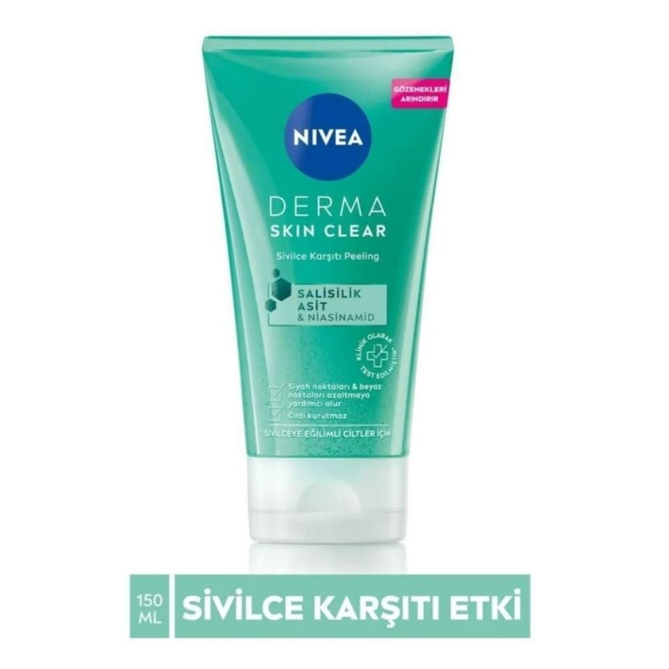 NIVEA Derma Skin Clear Yüz Temizleyici Peeling 150ml,Salisilik Asit (BHA)