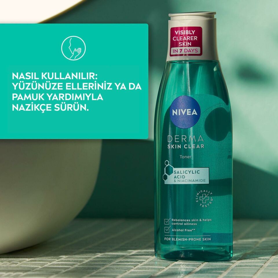 NIVEA Derma Skin Clear Tonik 200ml,Salisilik Asit (BHA),Gözenek Arındırıcı