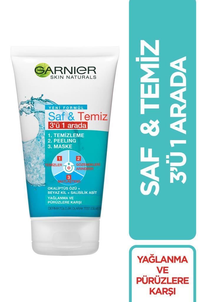 Garnier Saf ve Temiz 3 ü 1 Arada Temizleme + Peeling + Maske 150 ml