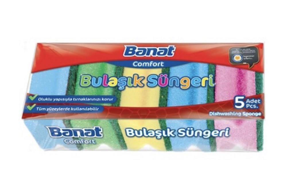 Banat Comfort 5 Li Renkli Bulaşık Süngeri Kanallı