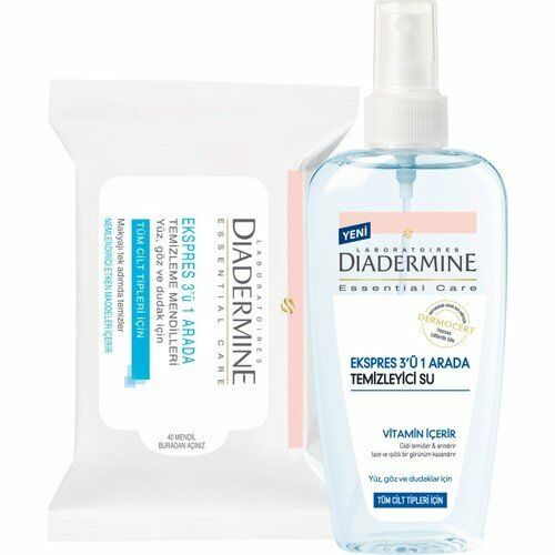 Diadermine Express 3 ü 1 arada Temizleme Suyu 200ML + Temizleme Mendili 40 Adet