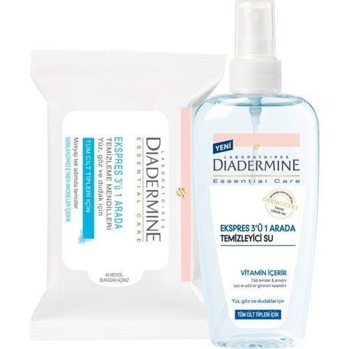 Diadermine Express 3 ü 1 arada Temizleme Suyu 200ML + Temizleme Mendili 40 Adet