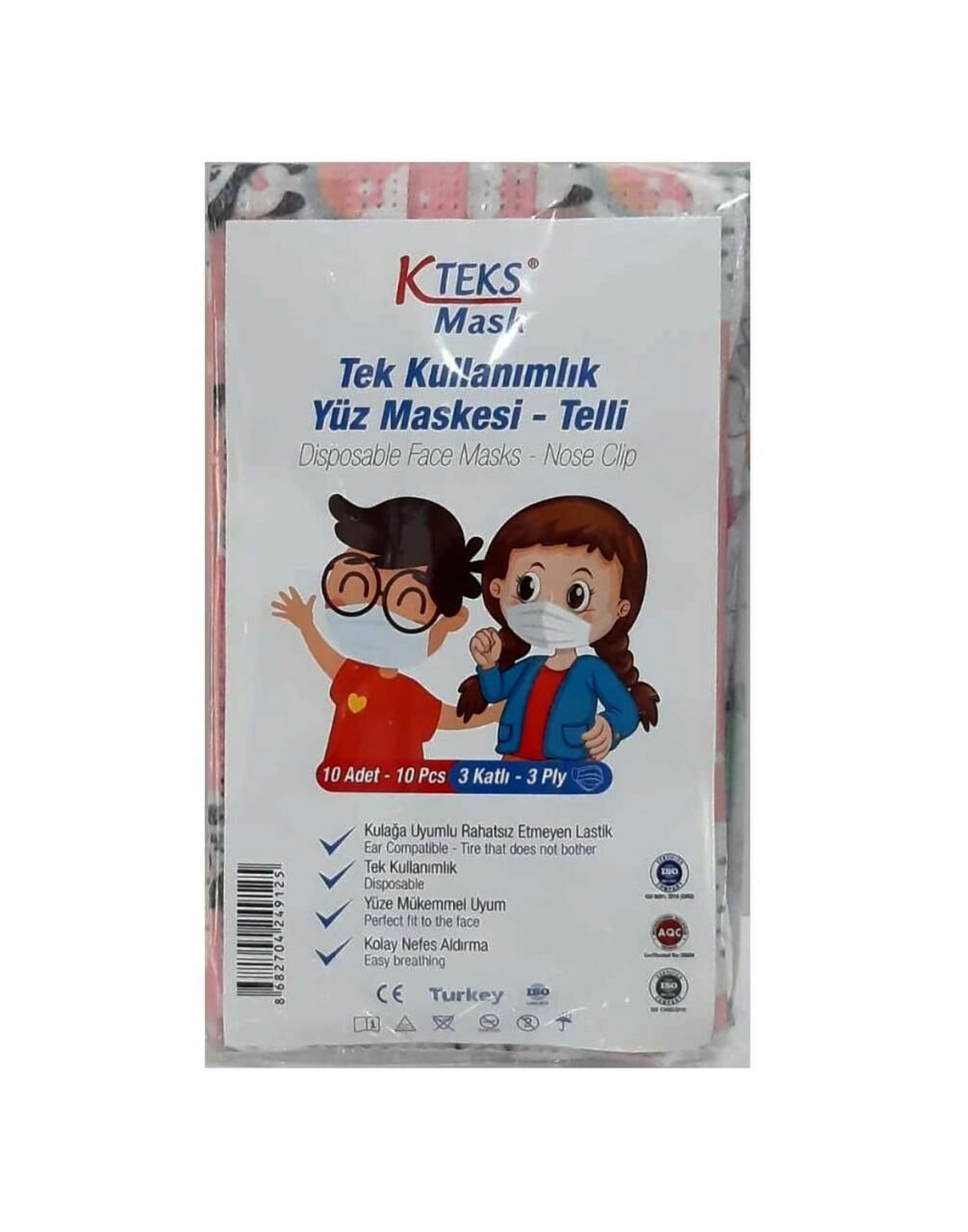Kteks Mask 3 Katlı Çocuk Telli Cerrahi Yüz ve Ağız Maskesi 10 lu