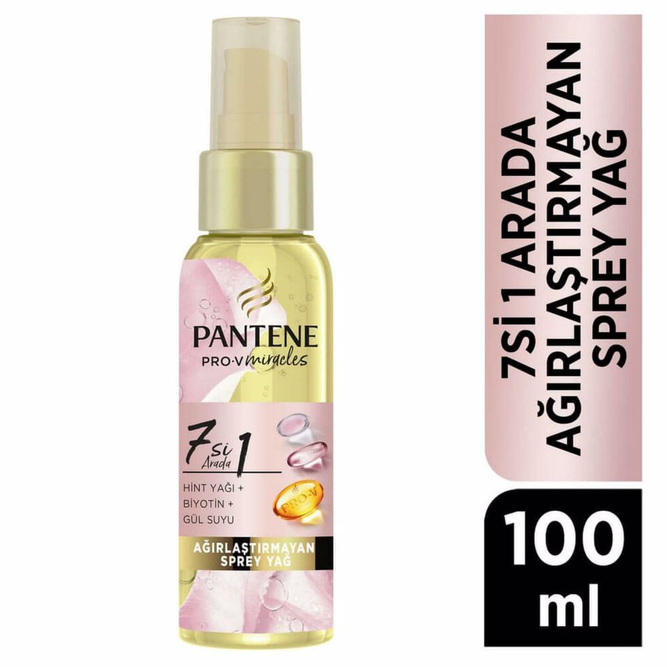 Pantene Yağ Terapisi Pro-V 7'si 1 Arada Hint Yağı Biotin Gül Suyu Ağırlaştırmayan Saç Sprey Yağı 100