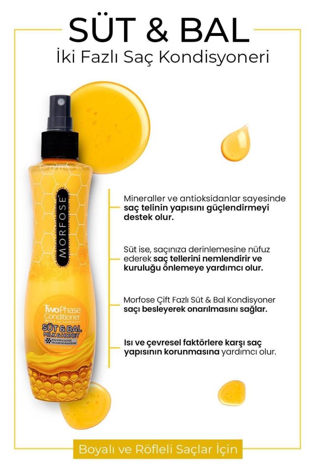Morfose Sıvı Saç Kremi Süt ve Bal Fön Suyu 240 Ml Sarı