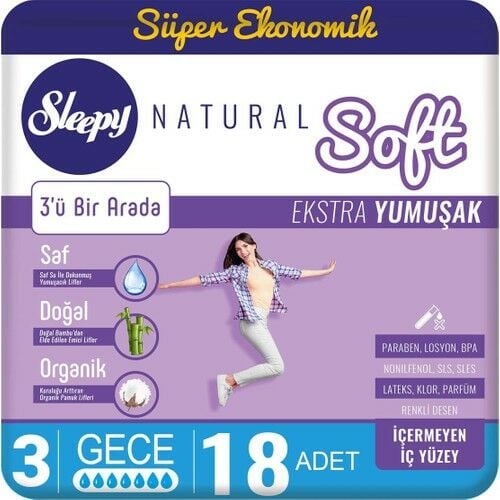 Sleepy Natural Soft Ekstra Yumuşak Gece 18 Ped