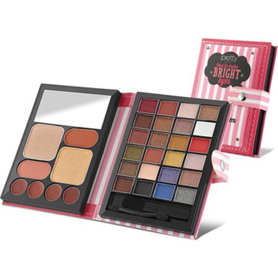 Pretty Makyaj Seti Bright 24 Far + 4 Ruj + 2 Allık+ 2 Highlighter + Ayna + Fırça + Cüzdan