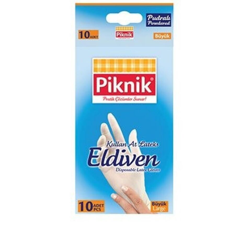 Piknik Lateks Eldiven 10 lu L - Büyük Boy Pudralı