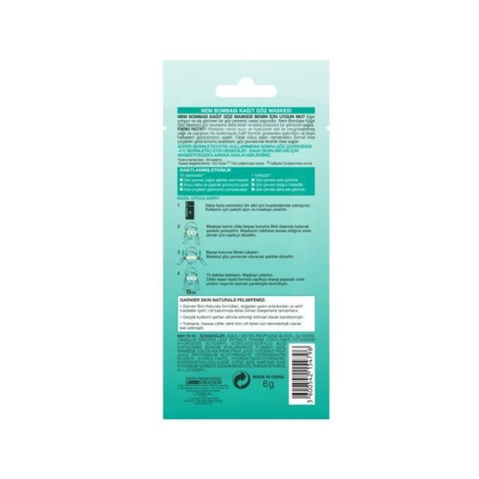 Garnier Göz Şişkinliğine Karşı Kağıt Göz Maskesi Hindistan Cevizi Suyu