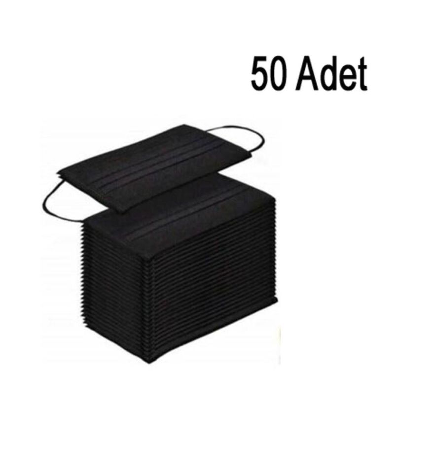 Drn Mask 3 Katlı Lastikli Telli Cerrahi Yüz ve Ağız Maskesi 50 li Siyah