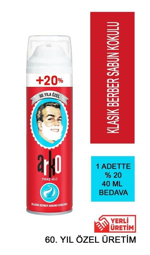 Arko Tıraş Jeli 60.Yıl Özel 240 Ml Klasik Berber Sabun Kokulu %20 Free