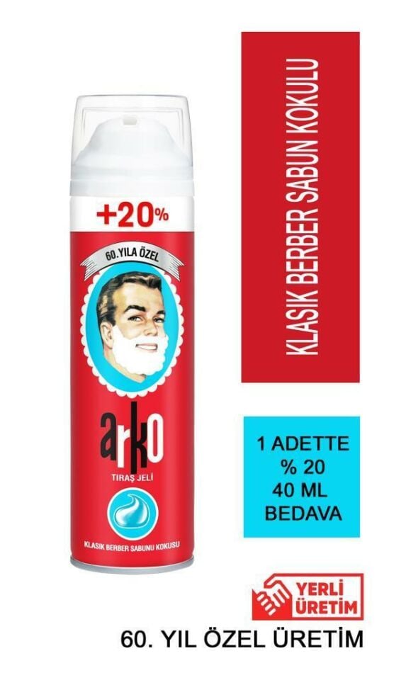 Arko Tıraş Jeli 60.Yıl Özel 240 Ml Klasik Berber Sabun Kokulu %20 Free