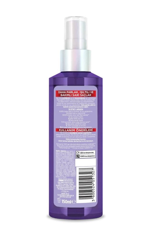 Elseve Sarı Saç Kurtarıcı Turunculaşma Karşıtı Mor Saç Spreyi 150 Ml 10 Etkili