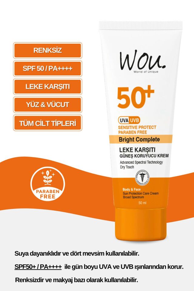 Wou Leke Karşıtı Yüksek Koruma Güneş Kremi Spf50 Yüksek Korumalı Güneş Kremi 50 ML
