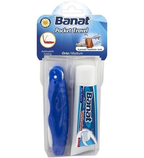 Banat Pocket Travel Diş Fırçası Orta Sert + Diş Macunu 25 ml Seyahat Set