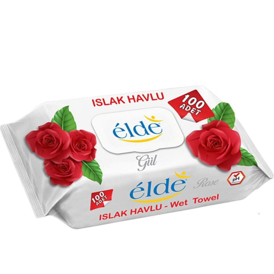 Elde 100 Adetli Kapaklı Paket Gül Kokulu Islak Havlu