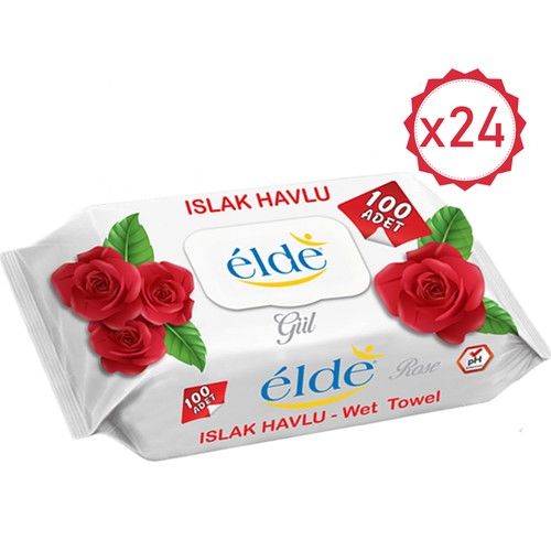 Elde 24 x 100 Adetli Koli Gül Kokulu Islak Havlu