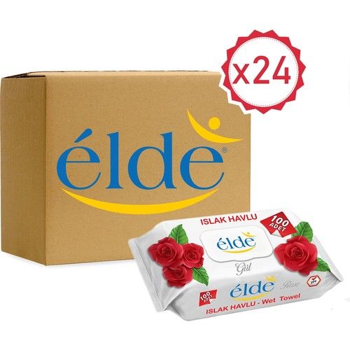 Elde 24 x 100 Adetli Koli Gül Kokulu Islak Havlu