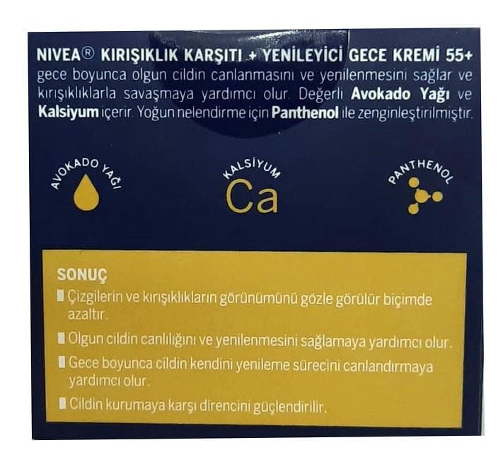 Nivea Kırışıklık Karşıtı Yenileyici 55+ Yaş Ve Üstü Gece Kremi 50 Ml