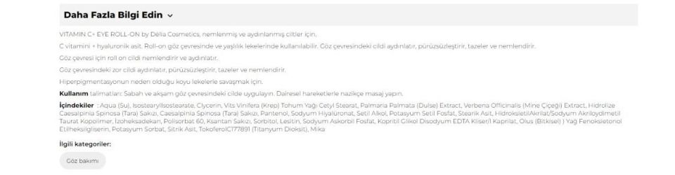 Delia Aydınlatıcı ve Leke Karşıtı Nemlendirici Vitamin C+ Göz Çevresi Roll on 15 Ml