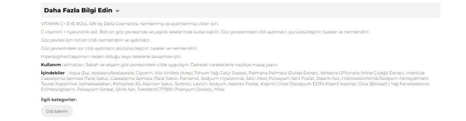 Delia Aydınlatıcı ve Leke Karşıtı Nemlendirici Vitamin C+ Göz Çevresi Roll on 15 Ml