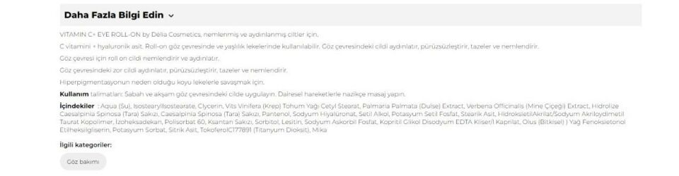 Delia Aydınlatıcı ve Leke Karşıtı Nemlendirici Vitamin C+ Göz Çevresi Roll on 15 Ml