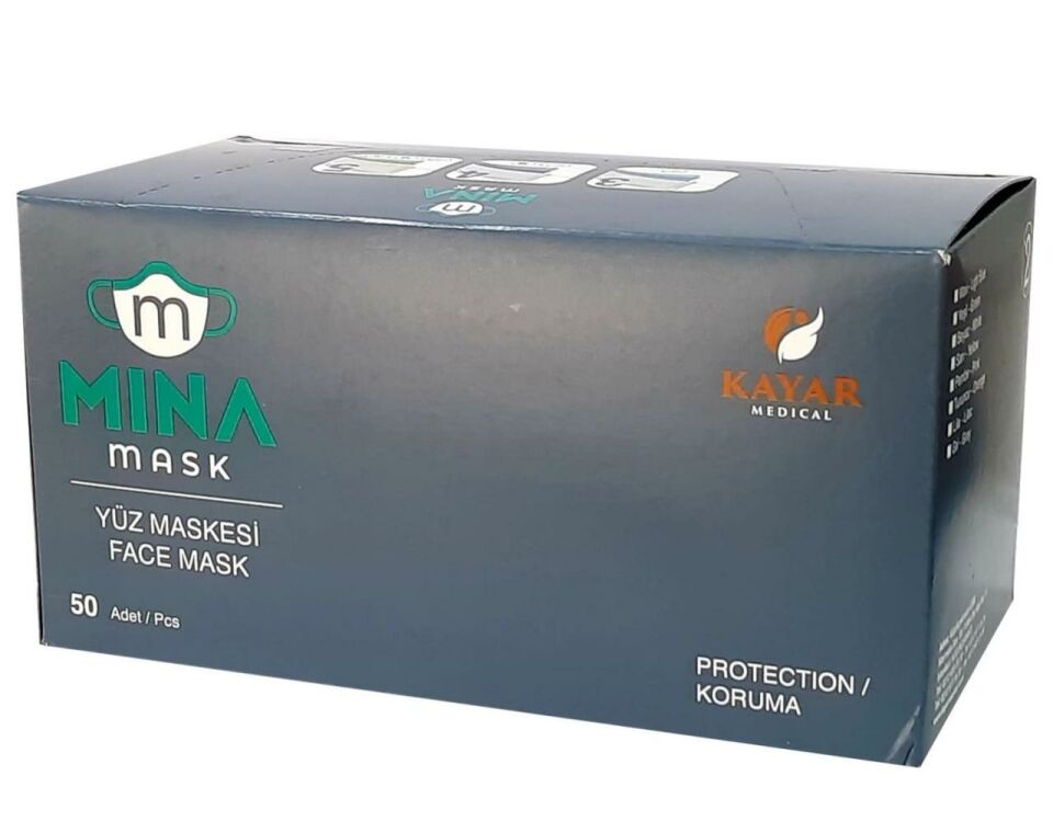 Mina Medikal Lastikli Telli Cerrahi Yüz ve Ağız Maskesi 50 li Mavi