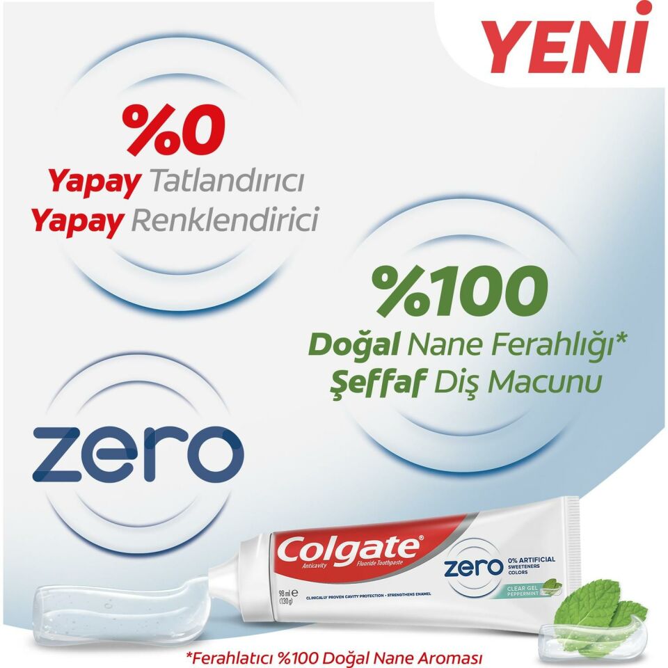 Colgate Zero Doğal Nane Aroması Şeffaf Jel Diş Macunu 98 Ml +  Bamboo Tekli Diş Fırçası