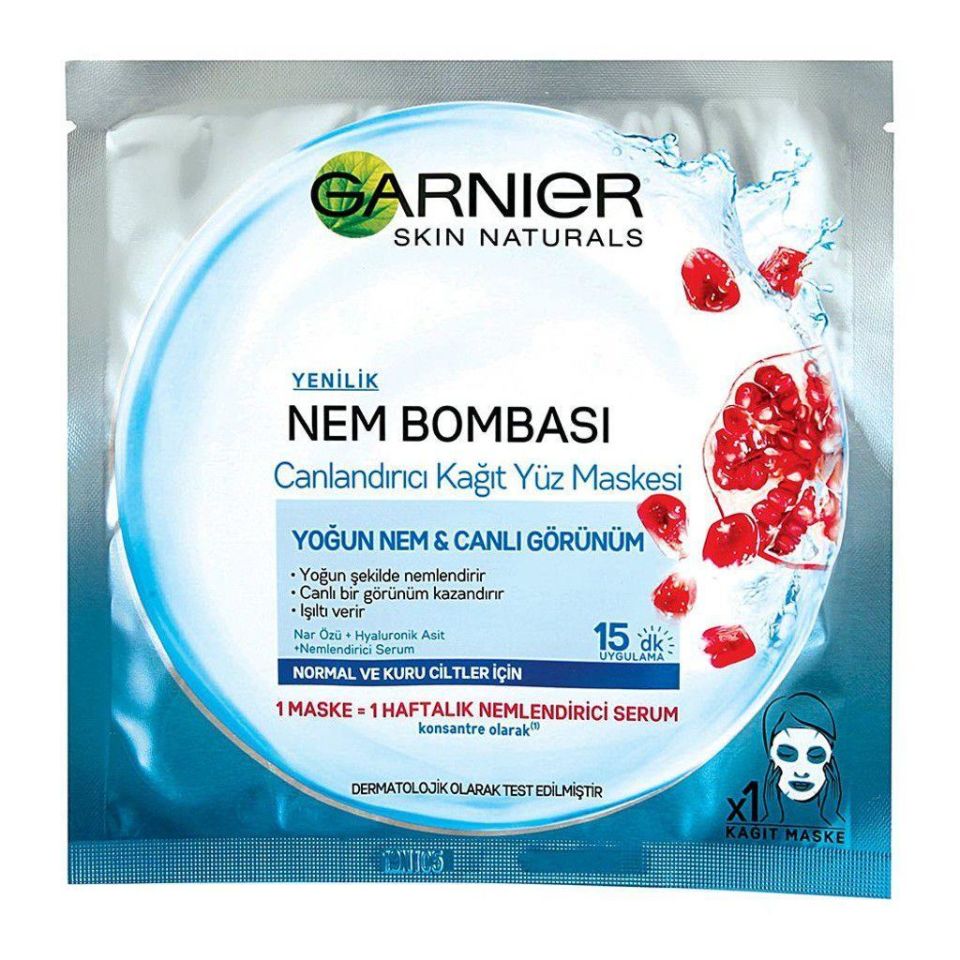Garnier Nem Bombası Kağıt Maske Mavi Normal Cilt 32 g