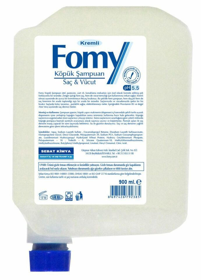 Fomy Köpük Şampuan Standart Saç Vücut Yedek Kartuşu 900ml