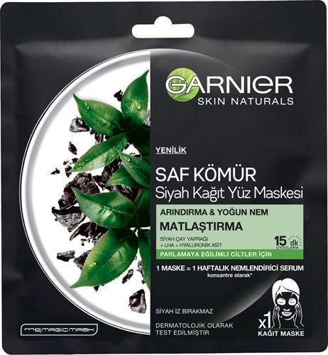 Garnier Kömür ve Siyah Çaylı Matlaştırıcı Kağıt Yüz Maskesi 15 Ml
