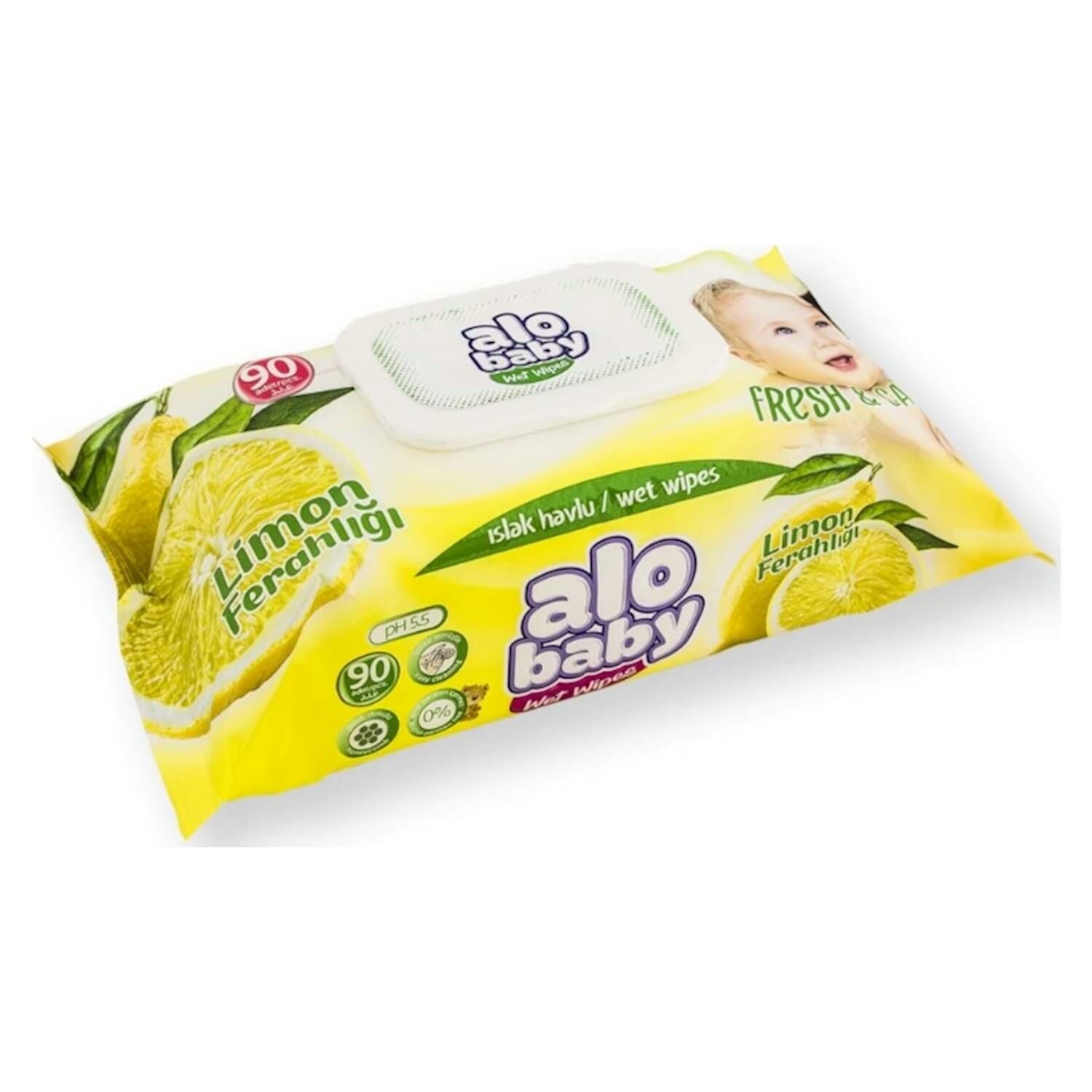 Alo Baby Islak Havlu 90 lı Kapaklı Limon Ferahlığı
