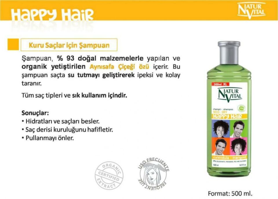 Natur Vital Happy Kuru Saçlar İçin Doğal Şampuan 500ml Aile Boyu