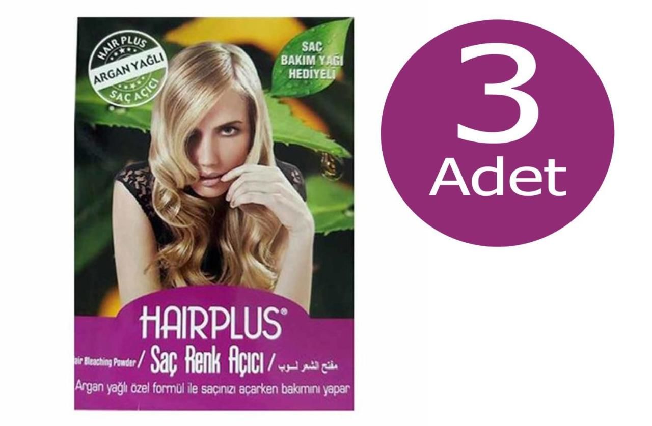3 Adet Hair Plus Saç Açıcı Set Argan ( 30 g Mavi Toz + 60ml Oksidan%40+ bakım yağ+eldiven)
