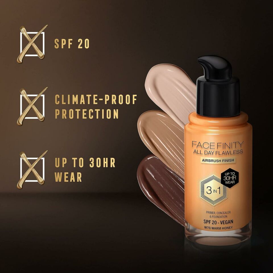 Max Factor Fondöten 78 Warm Honey FaceFinity All Day Flawless 3N 1