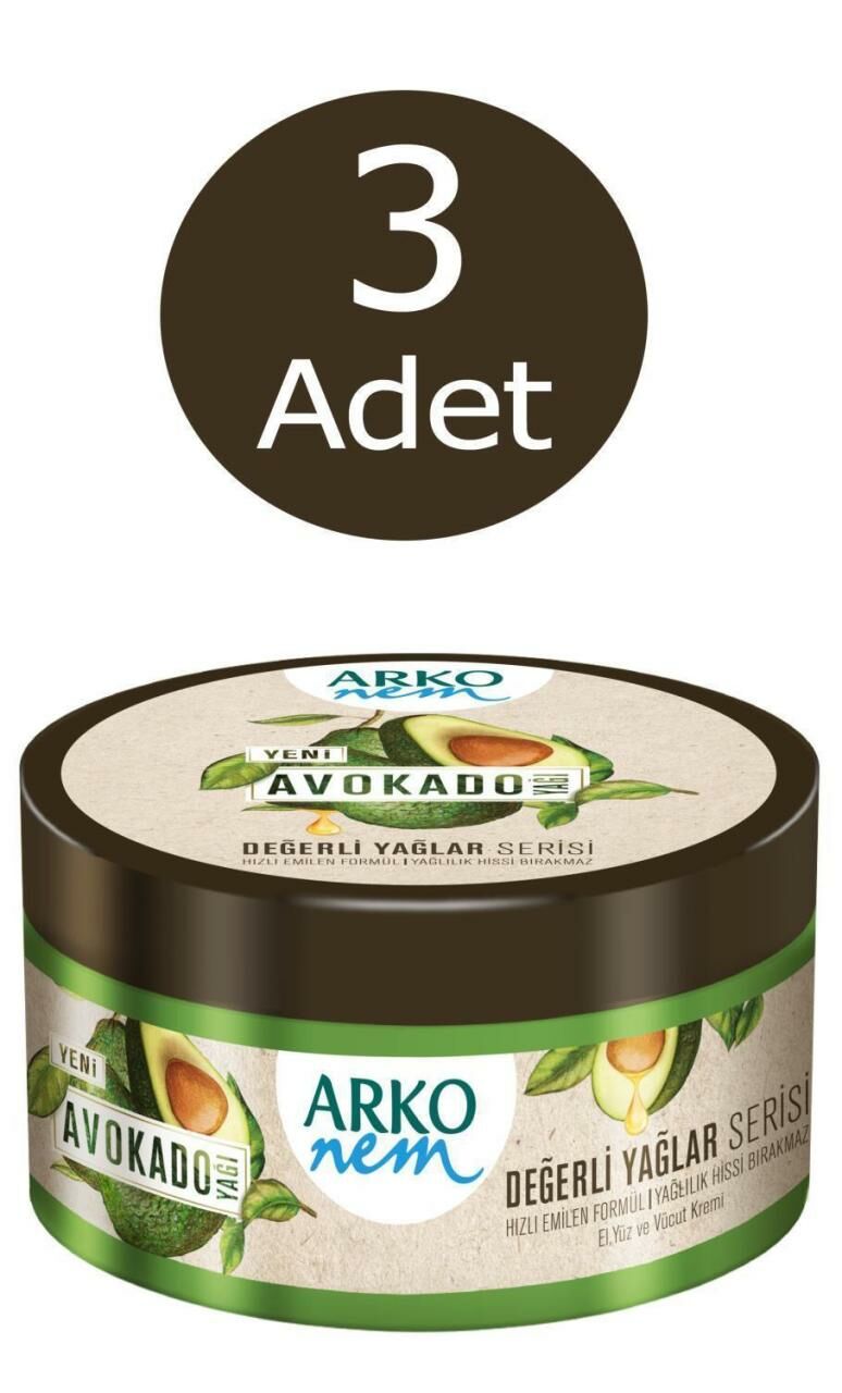 3 Adet Arko Nem Avokado Yağı Krem 250 Ml Değerli Yağlar Serisi