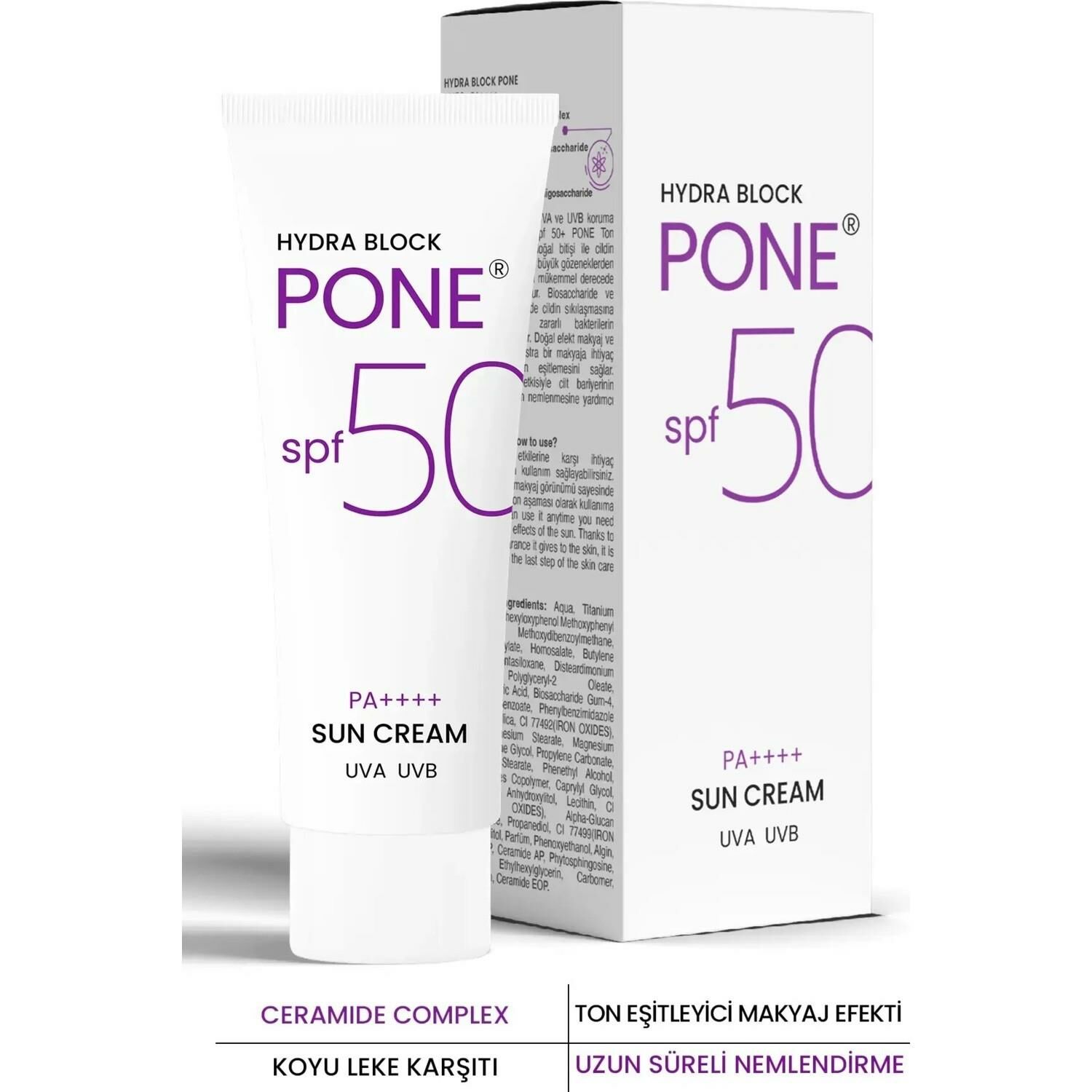 PROCSIN Hydra Block Pone Spf 50+ Ton Eşitleyici + Onarıcı + Yüksek Korumalı Güneş Kremi 50 ML