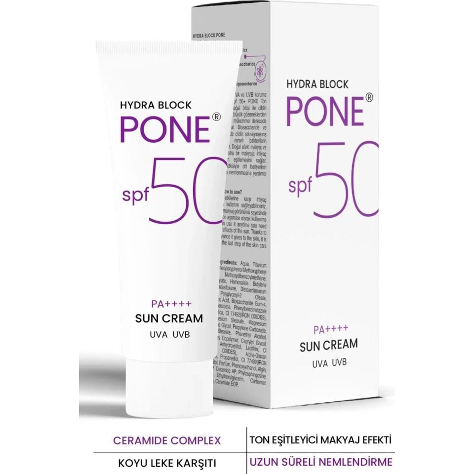PROCSIN Hydra Block Pone Spf 50+ Ton Eşitleyici + Onarıcı + Yüksek Korumalı Güneş Kremi 50 ML