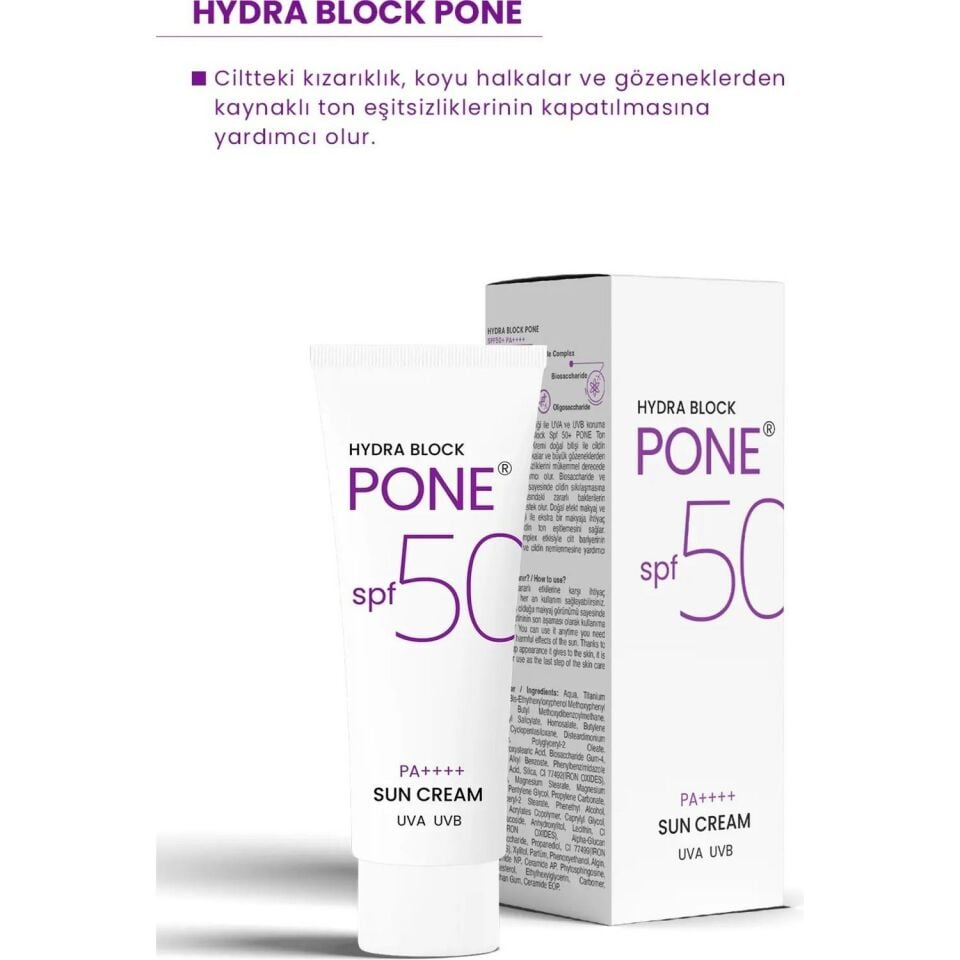 PROCSIN Hydra Block Pone Spf 50+ Ton Eşitleyici + Onarıcı + Yüksek Korumalı Güneş Kremi 50 ML