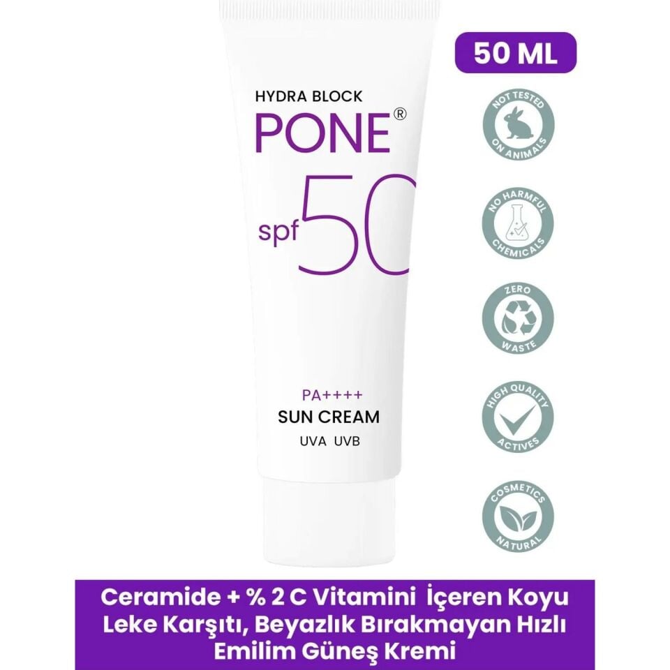 PROCSIN Hydra Block Pone Spf 50+ Ton Eşitleyici + Onarıcı + Yüksek Korumalı Güneş Kremi 50 ML