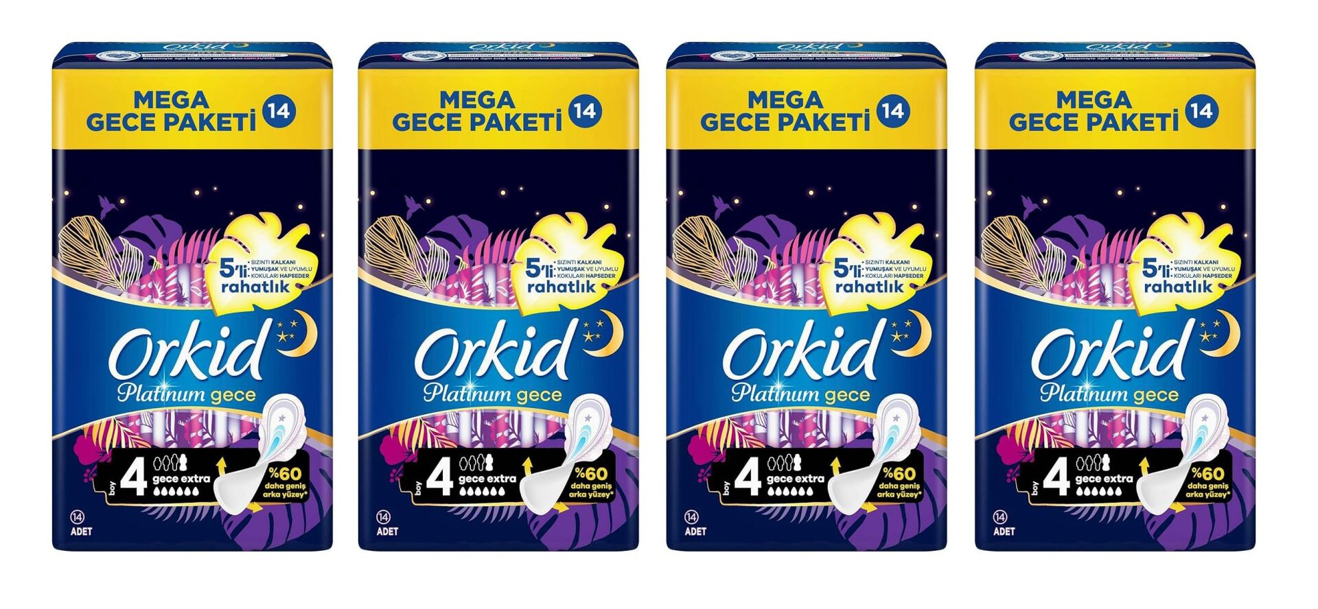 Orkid Platinum Gece Hijyenik Ped 56 Adet  ( 4 X 14 lü ) - No 4