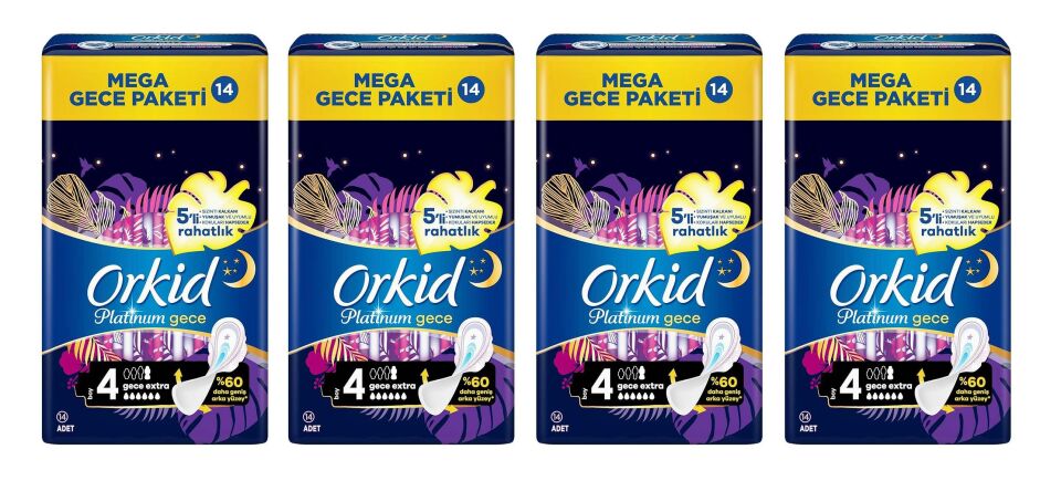 Orkid Platinum Gece Hijyenik Ped 56 Adet  ( 4 X 14 lü ) - No 4
