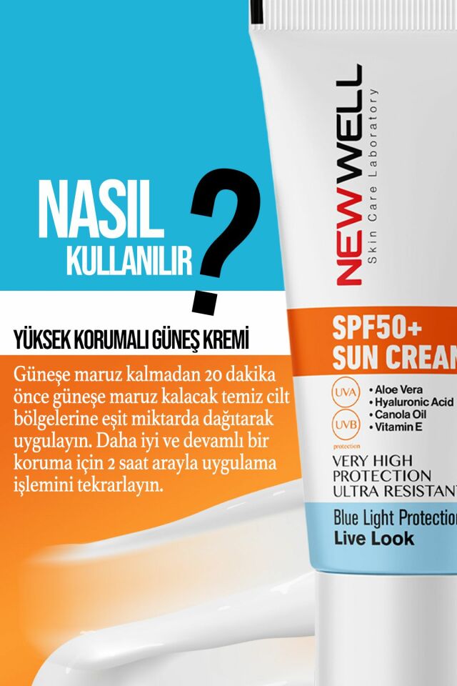 New Well Güneş Kremi Yüksek Koruma Spf 50+ Aloe Vera 50 Ml