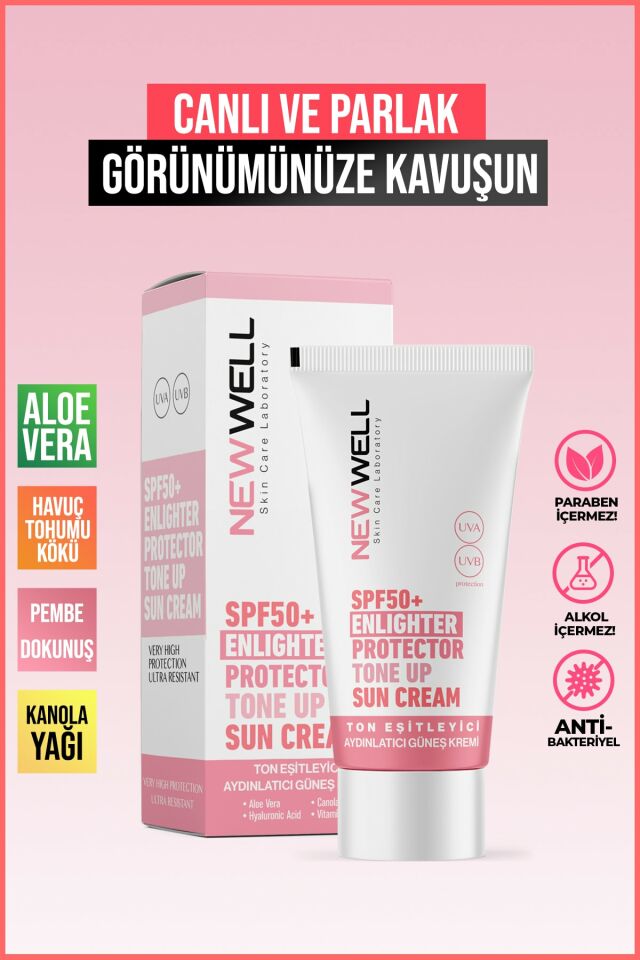 New Well yüksek Koruma Etkili SPF50+ Pembe Yüz Güneş Kremi 50 ml