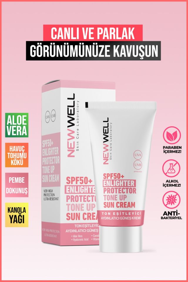 New Well yüksek Koruma Etkili SPF50+ Pembe Yüz Güneş Kremi 50 ml