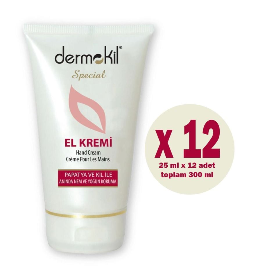 12 Adet x Dermokil 25 Ml Tüp Krem Classic El Kremi Kil ve Papatya