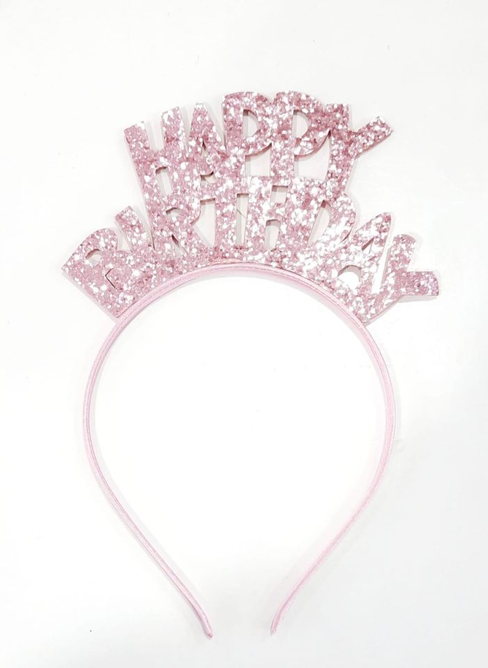 Happy Birthday Yazılı Doğum Günü Parti Tacı Simli Pembe