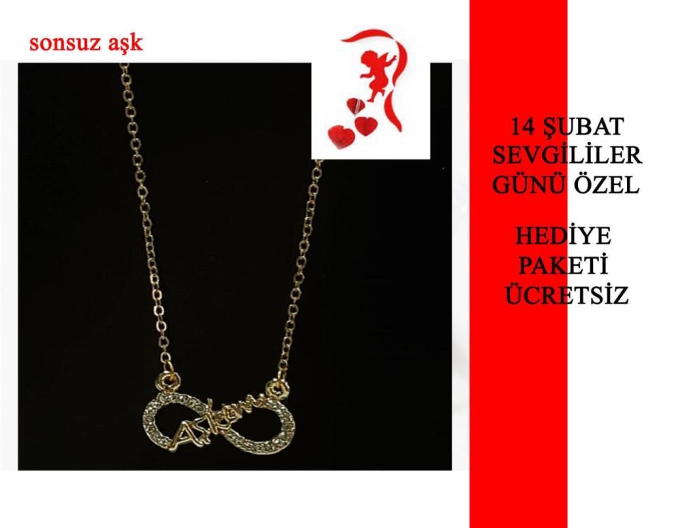 Sonsuz Aşkım Taşlı Altın Renkte Sonsuzluk ve Aşkım Yazılı Detay Kolye İnce Zincirli
