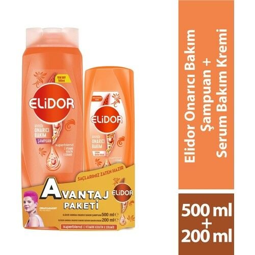 Elidor Superblend Saç Bakım Şampuanı Anında Onarıcı Bakım 500 ml + Serum Bakım Kremi 200 ml