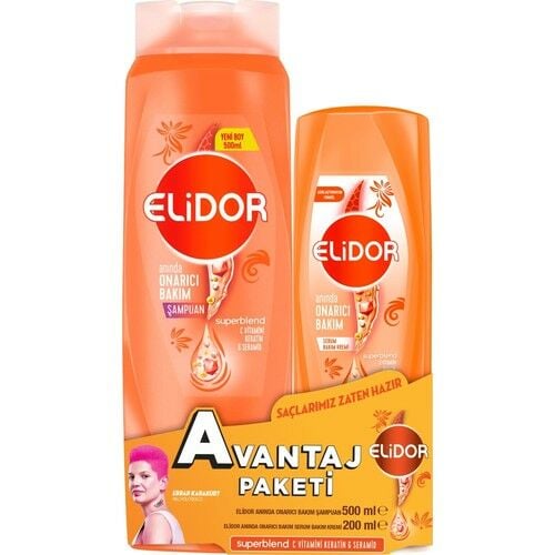 Elidor Superblend Saç Bakım Şampuanı Anında Onarıcı Bakım 500 ml + Serum Bakım Kremi 200 ml